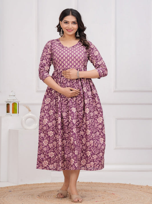 Purple dote cotton maternity and feeding kurti