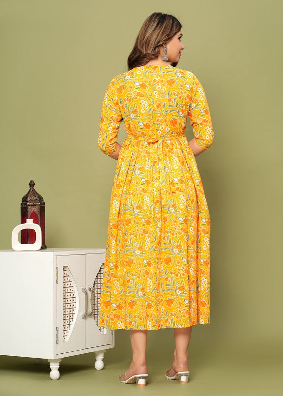 Mamatronic yellow cotton maternity and feeding kurti