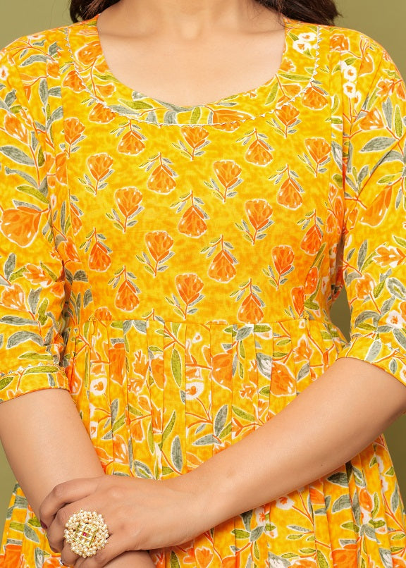 Mamatronic yellow cotton maternity and feeding kurti