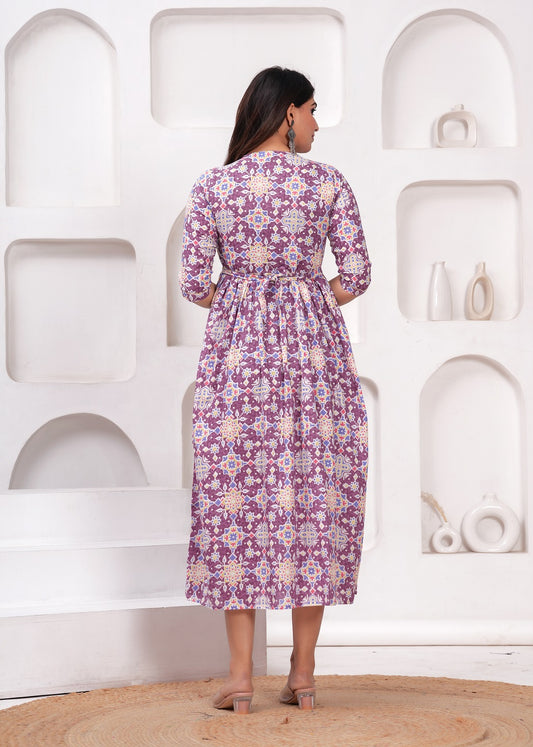 Purple floral cotton maternity and feeding kurti