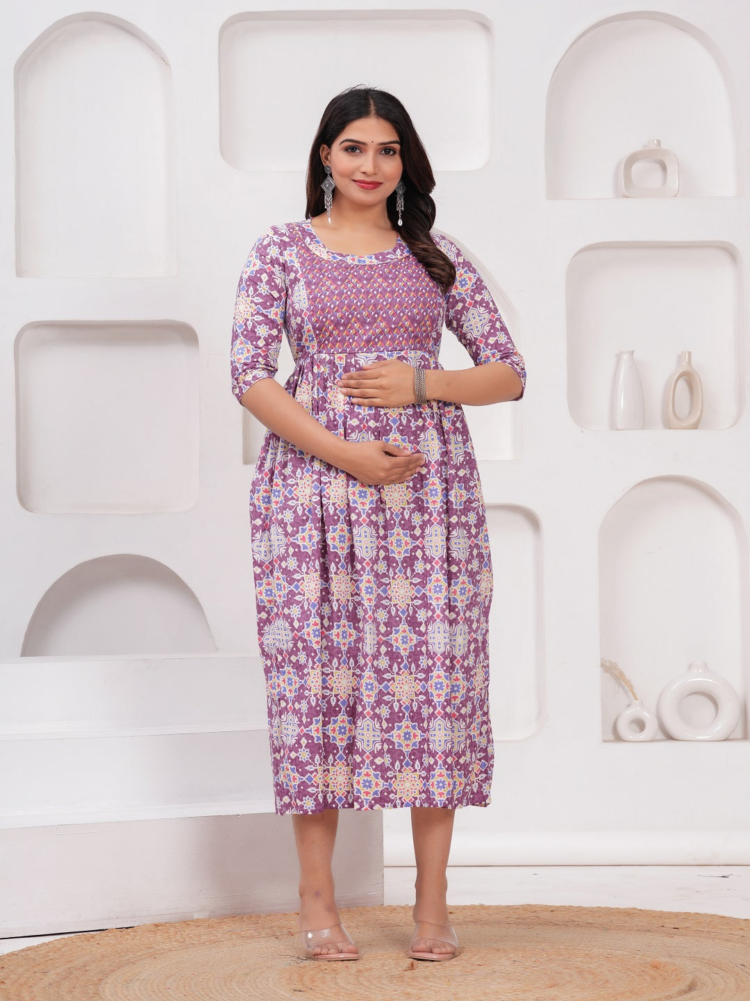 Purple floral cotton maternity and feeding kurti