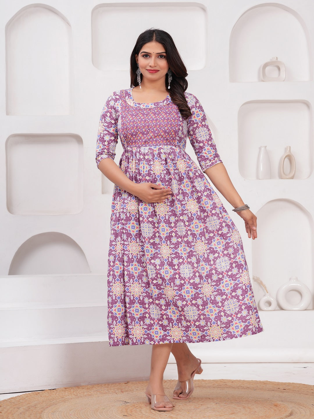 Purple floral cotton maternity and feeding kurti