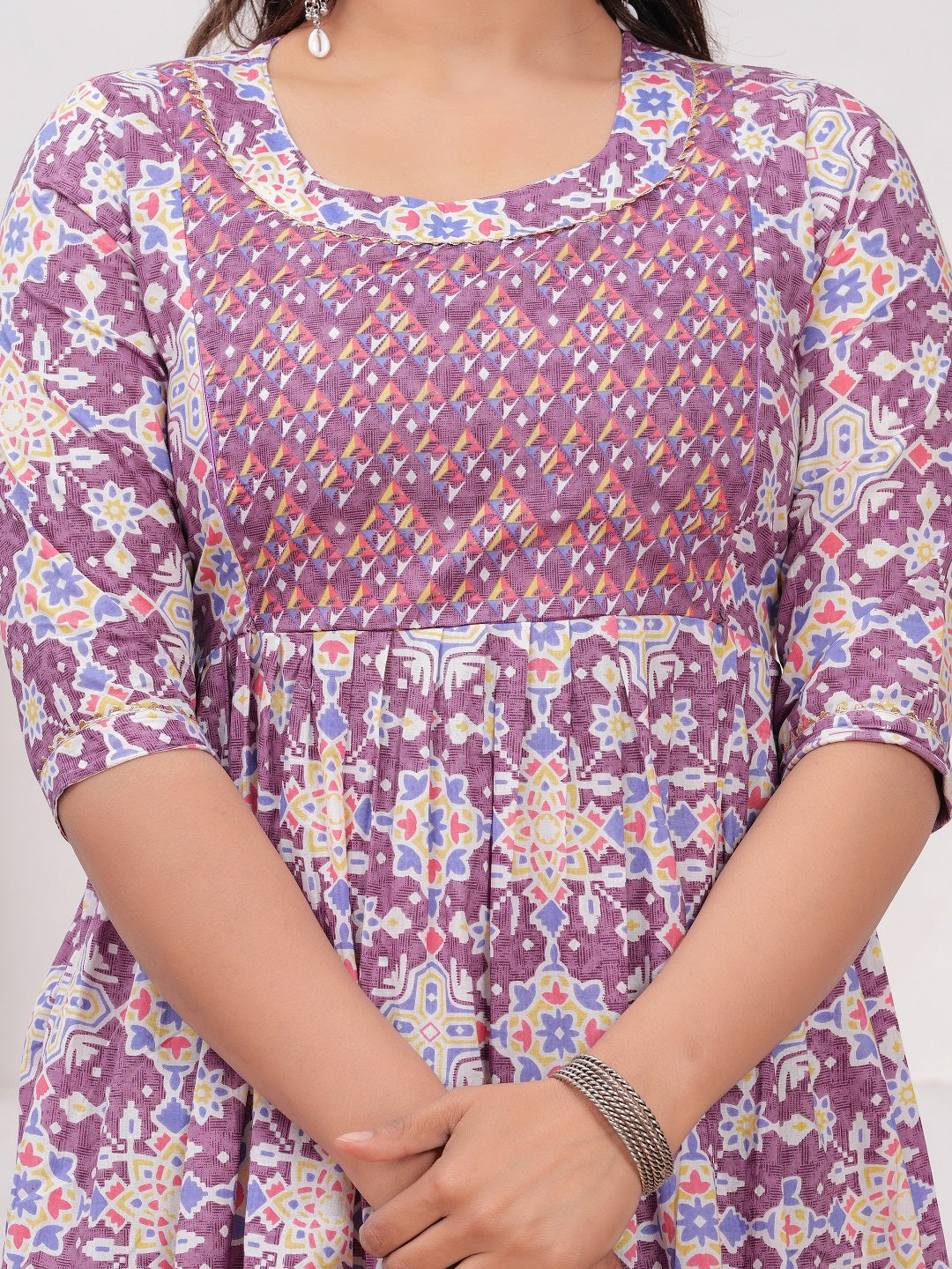 Purple floral cotton maternity and feeding kurti