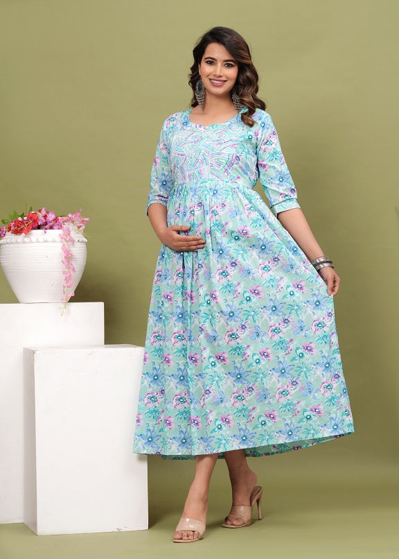 Blue star sky cotton maternity and feeding kurti