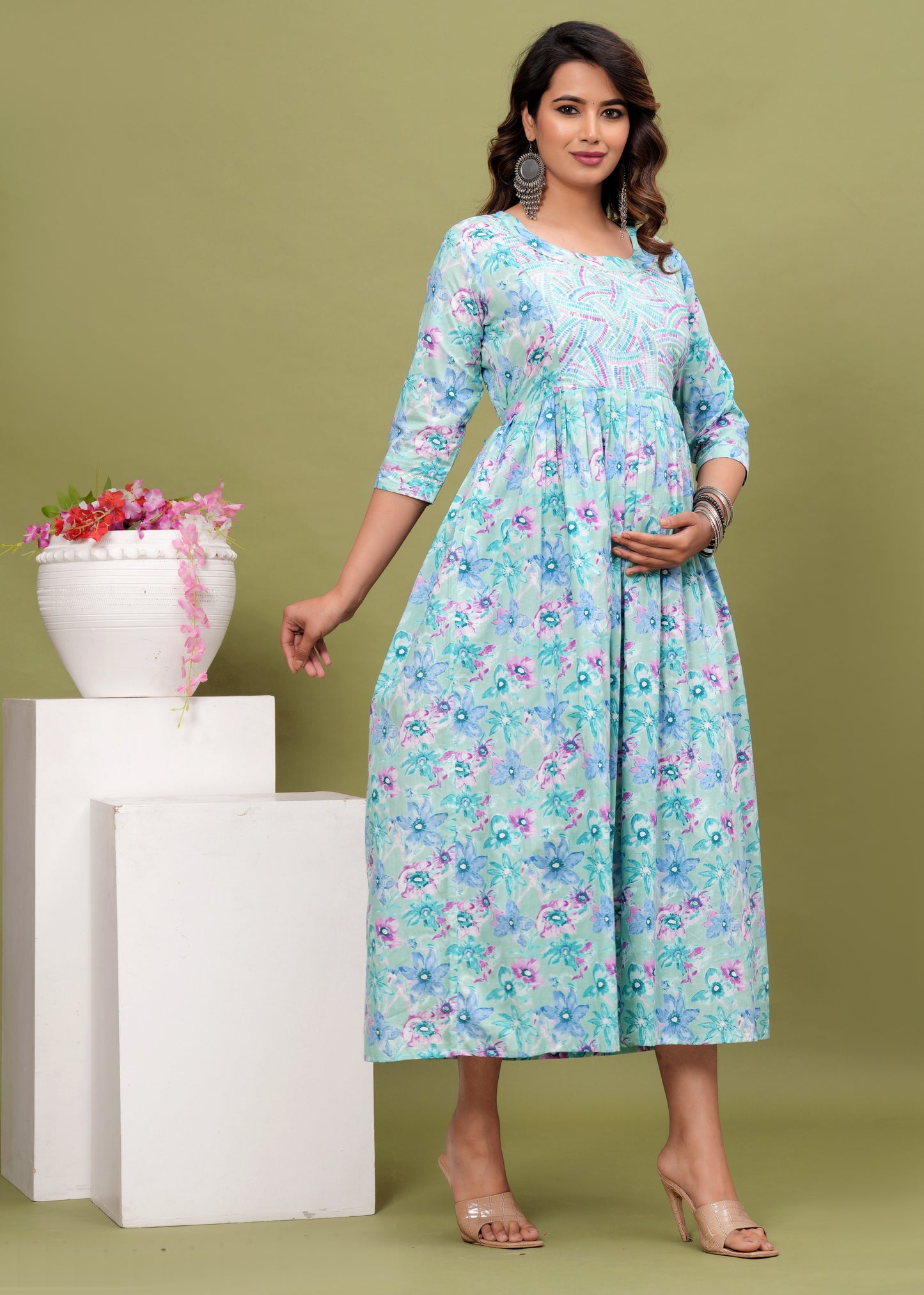 Star haze  Cotton Printed Maternity And Feeding Kurti Combo Of 2