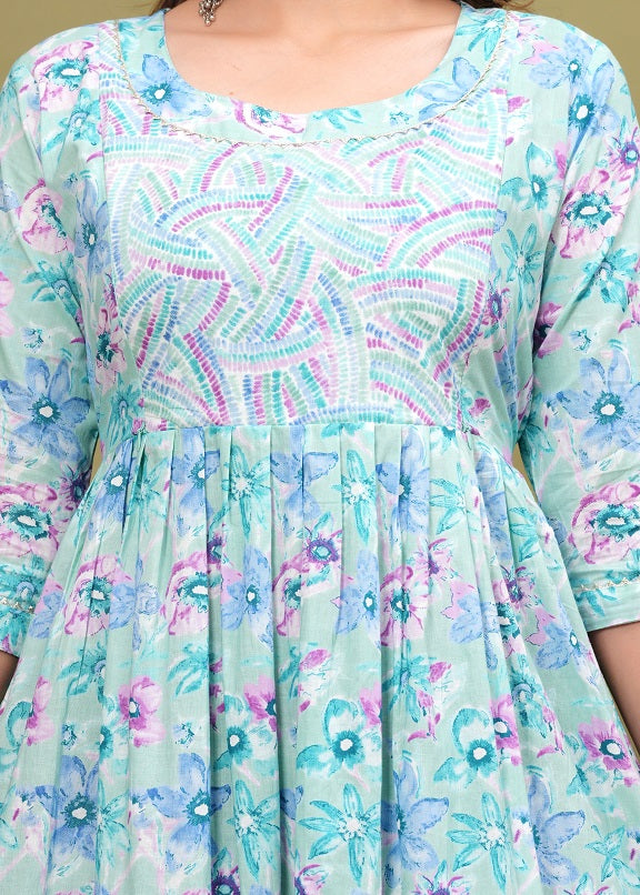 Blue star sky cotton maternity and feeding kurti