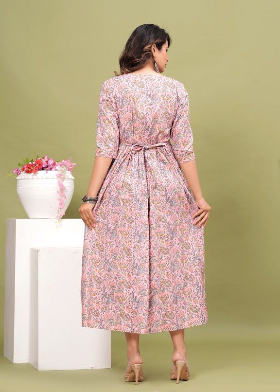 Pink blossom cotton maternity and feeding kurti