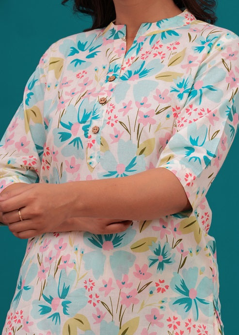 Levender flower cotton printed cord set