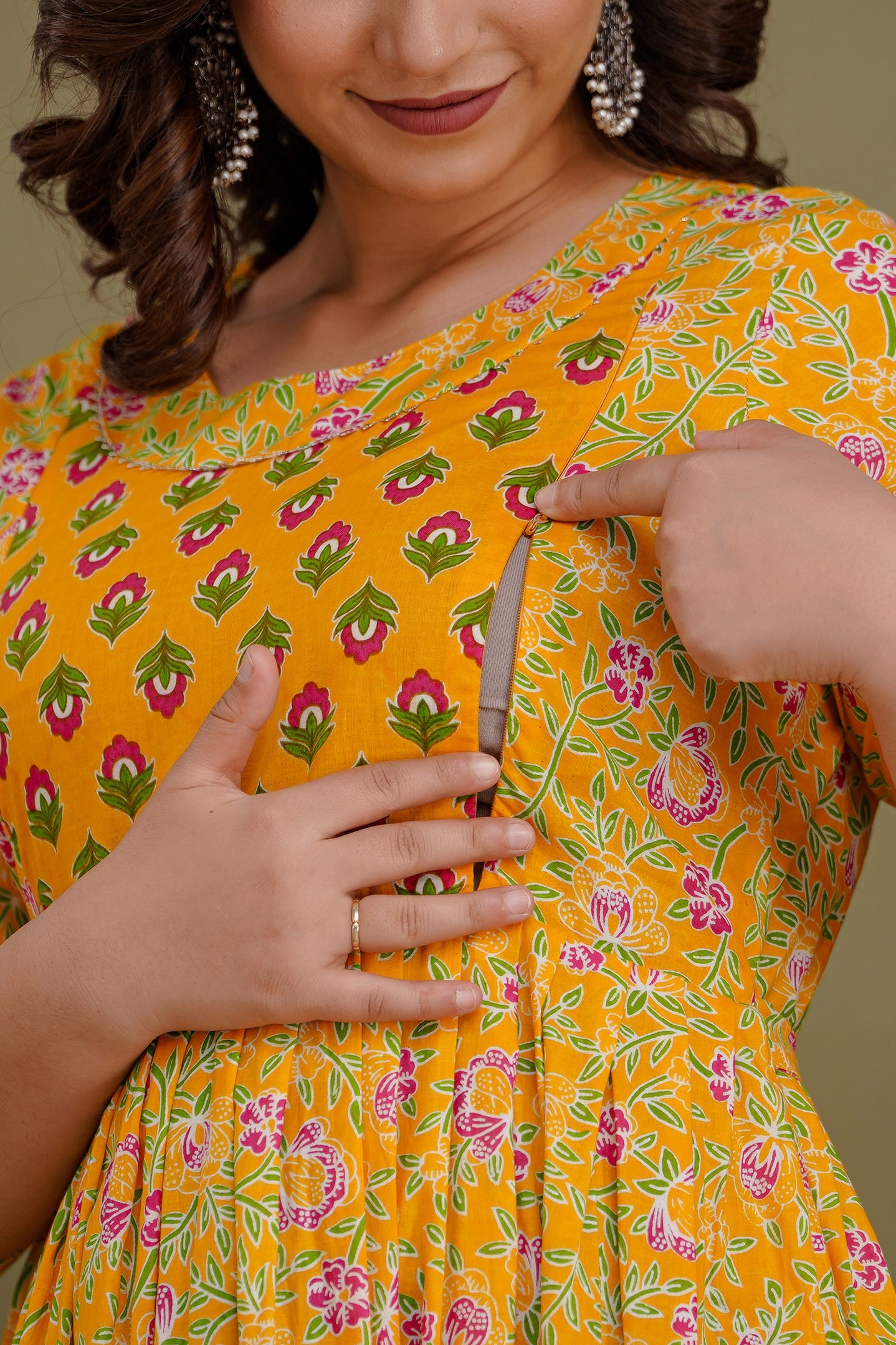 Mango printed Cotton maternity and feeding kurti