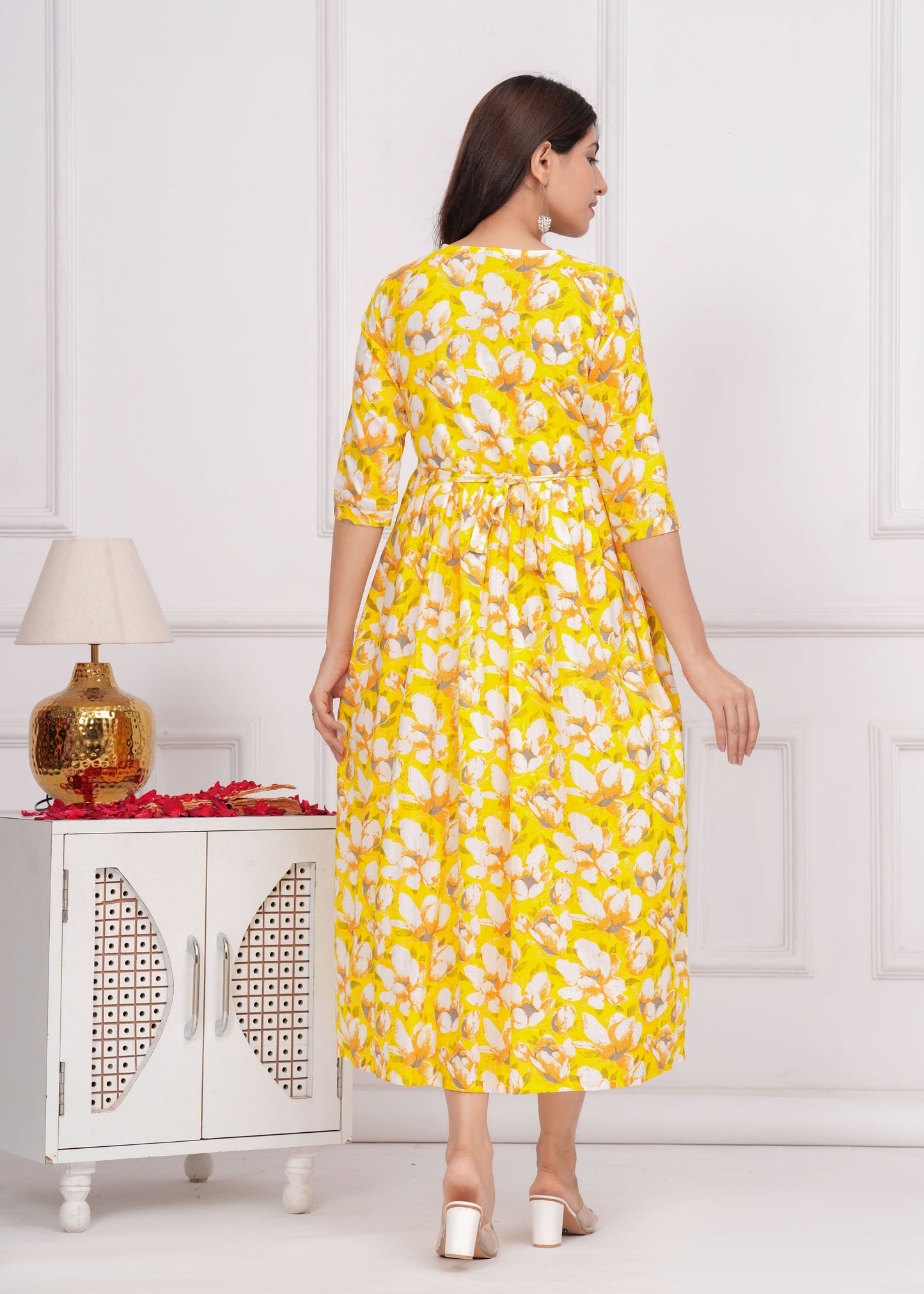 Sweet corn yellow cotton maternity and feeding kurti