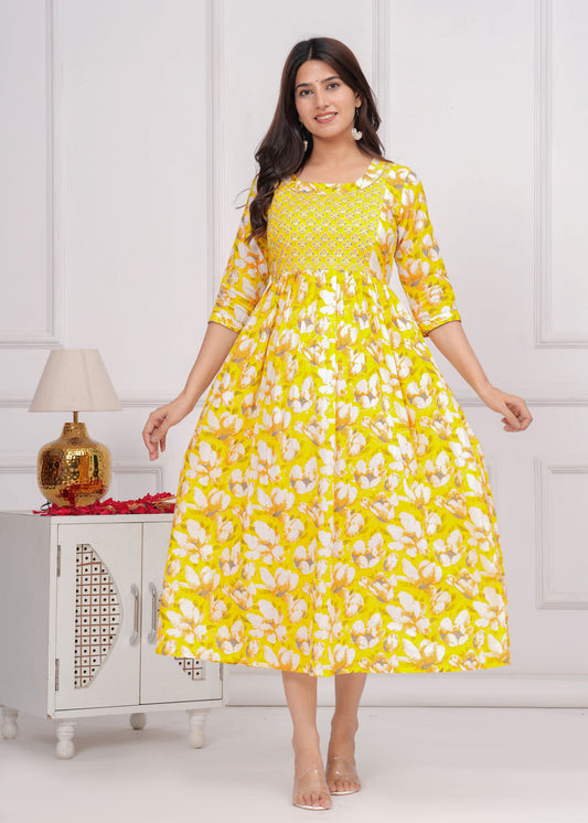 Sweet corn yellow cotton maternity and feeding kurti