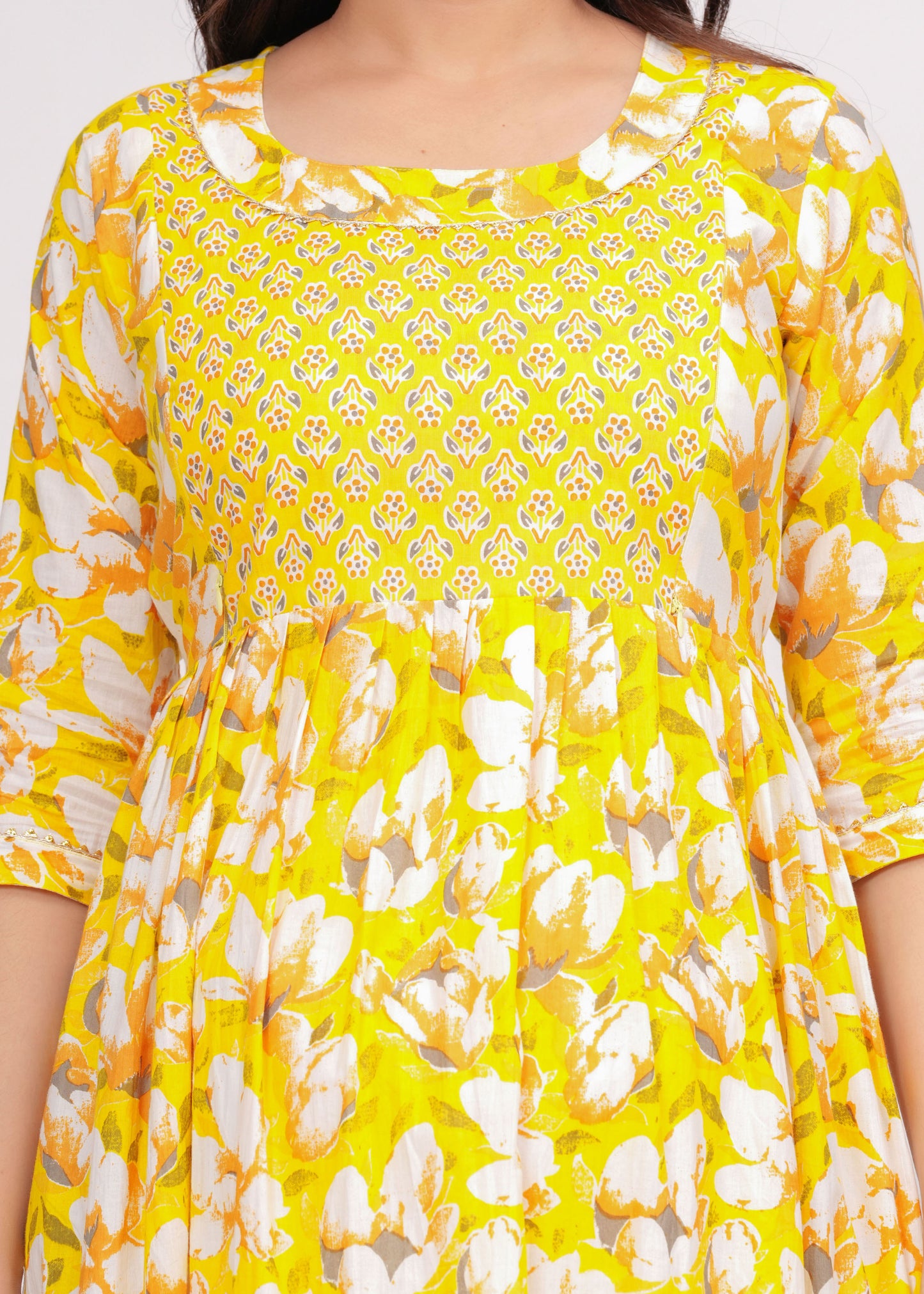 Sweet corn yellow cotton maternity and feeding kurti