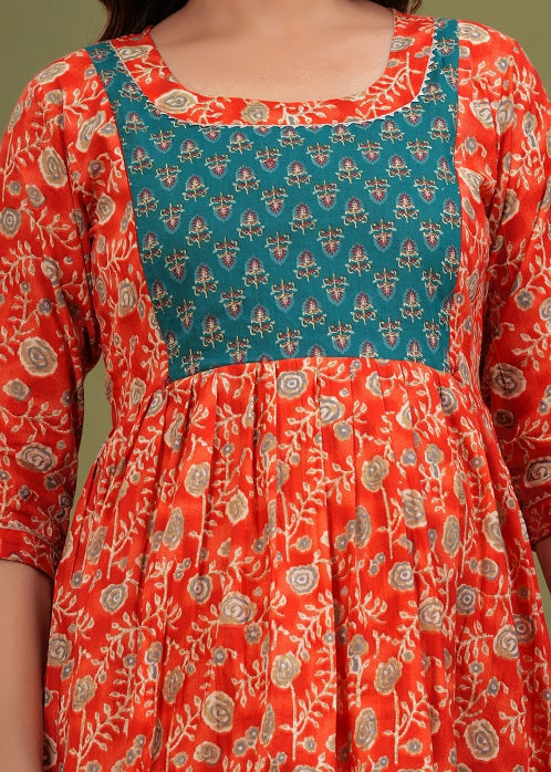 Red burming cotton maternity and feeding kurti