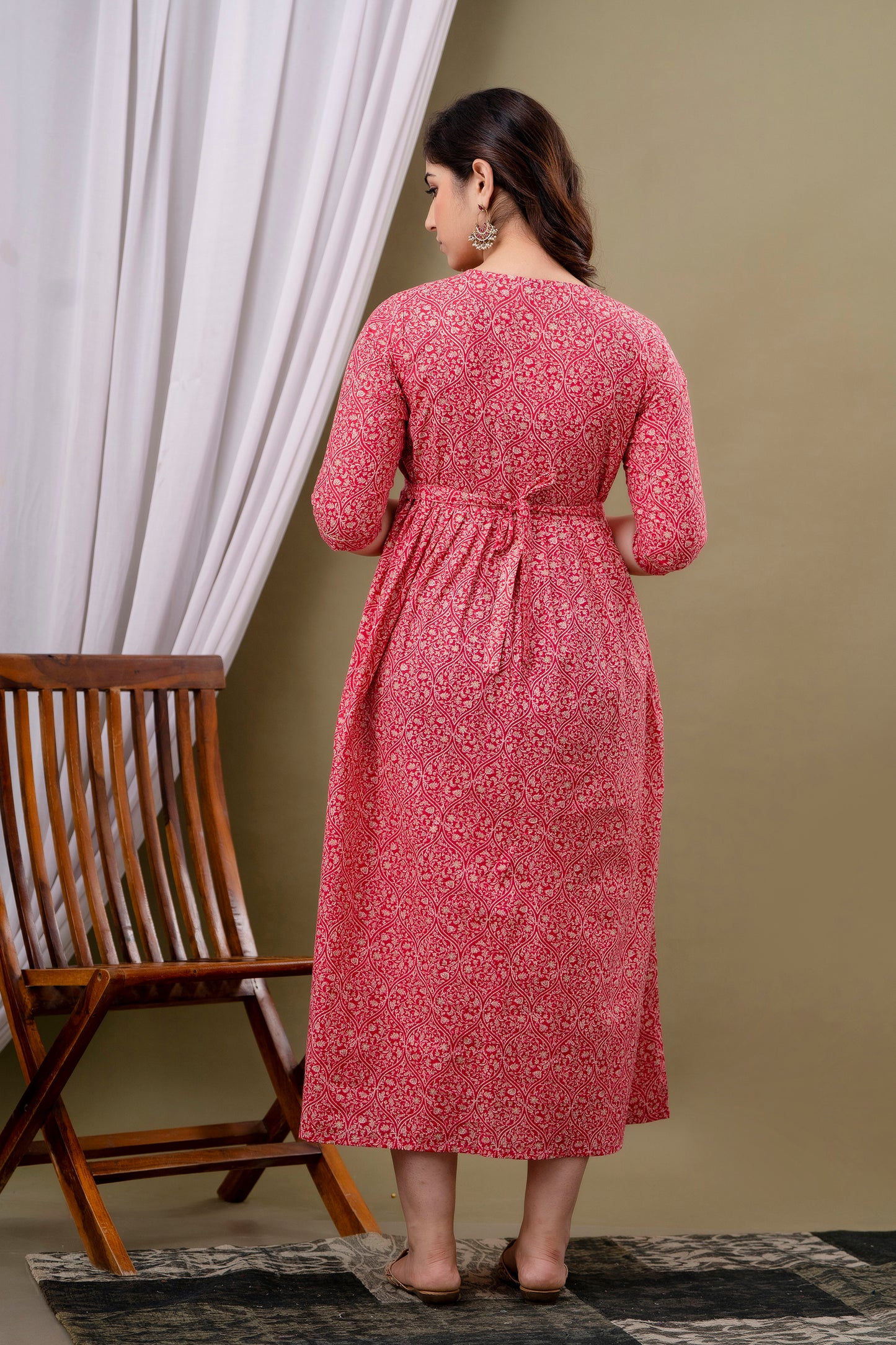 Ruby red Cotton printed maternity and feeding kurti