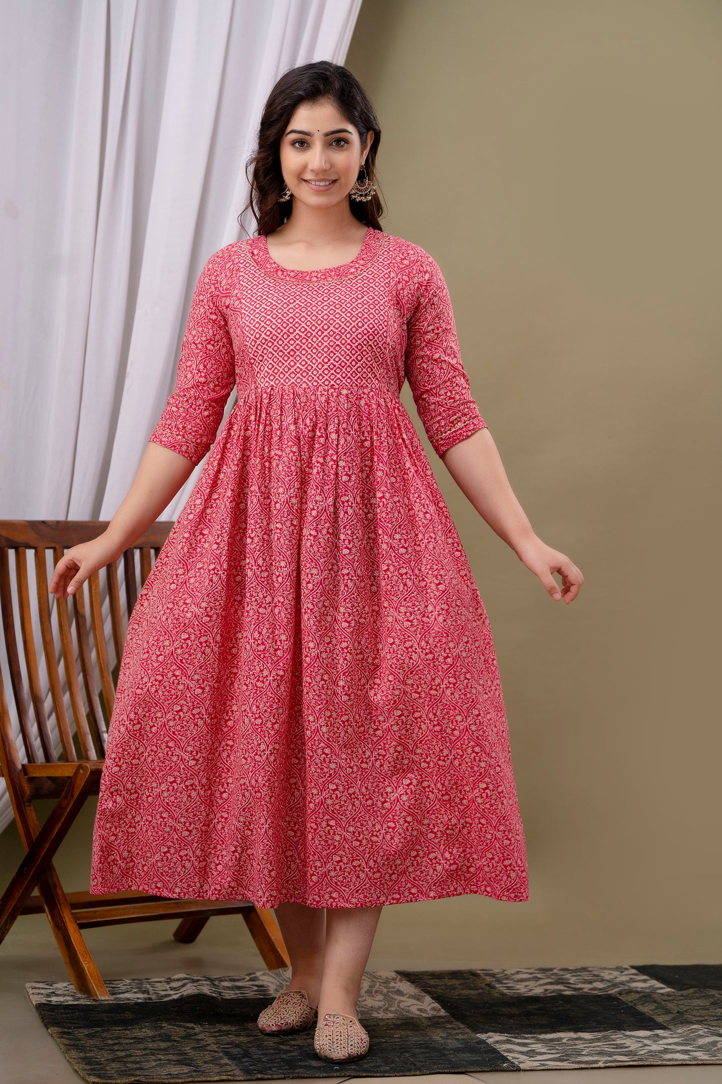 Ruby red Cotton printed maternity and feeding kurti