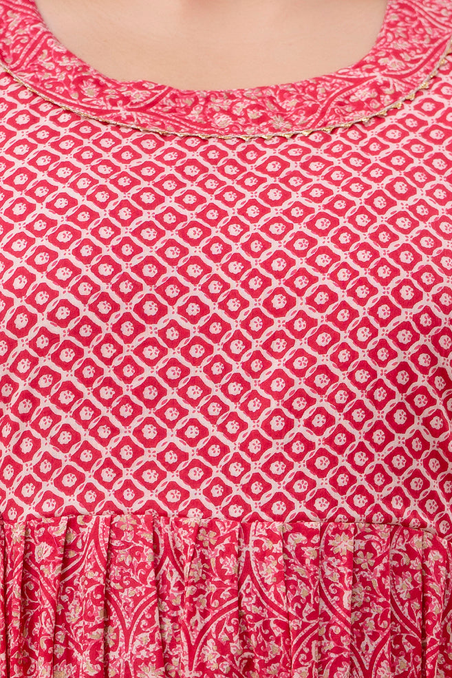 Ruby red Cotton printed maternity and feeding kurti