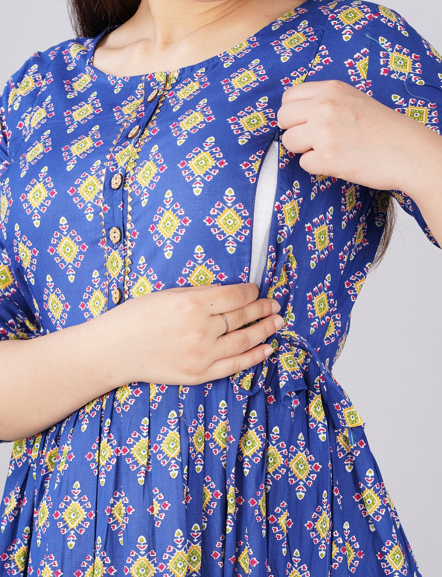 Indigo infasion Cotton printed maternity and feeding kurti