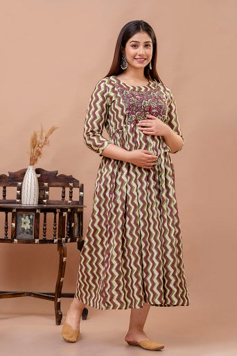 Lahriya laining cotton maternity and feeding kurti