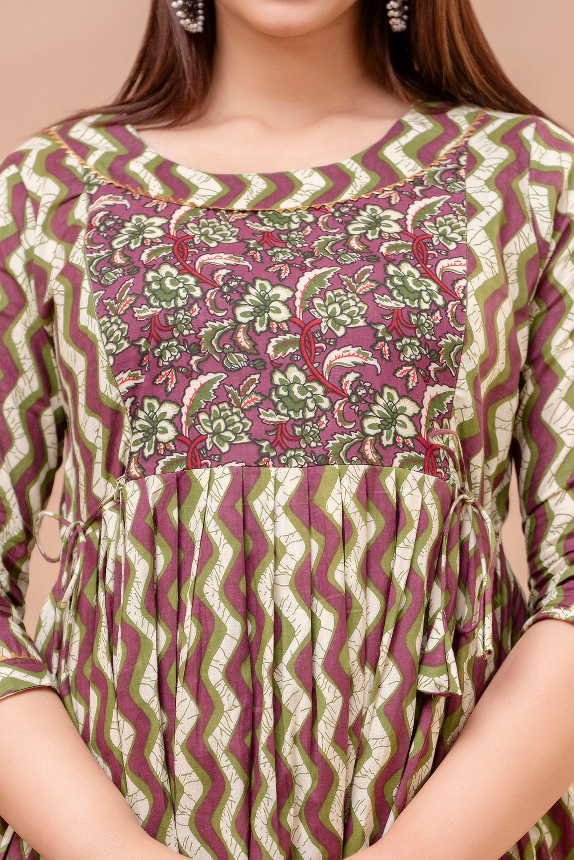 Lahriya laining cotton maternity and feeding kurti