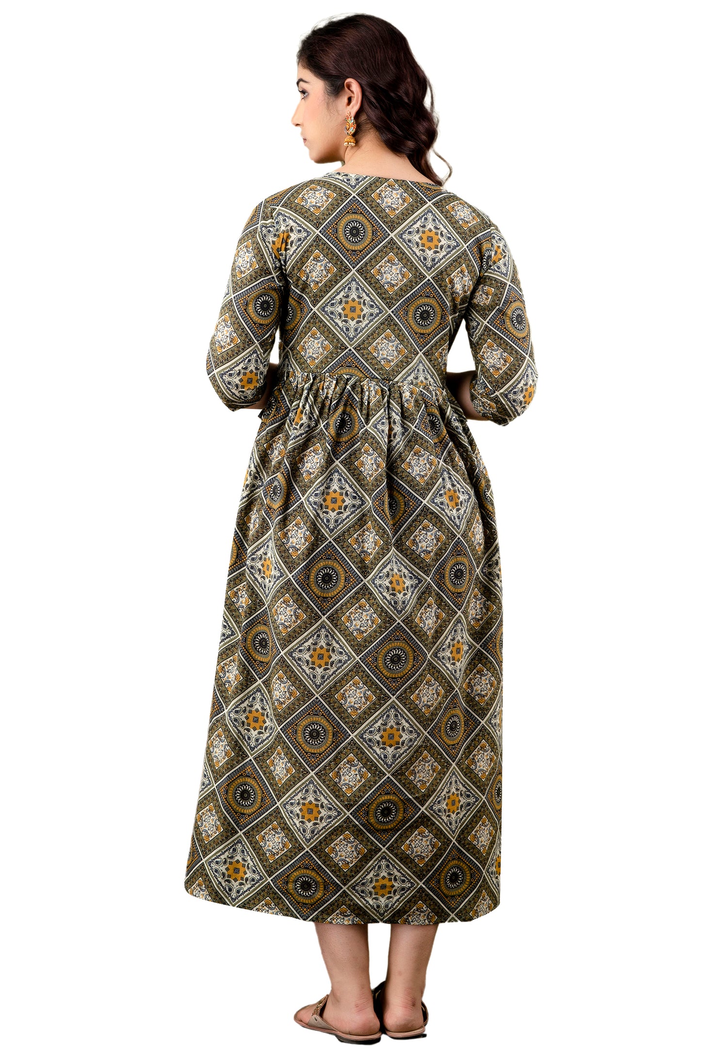 Brown chock floral Cotton Maternity and Feeding Kurti
