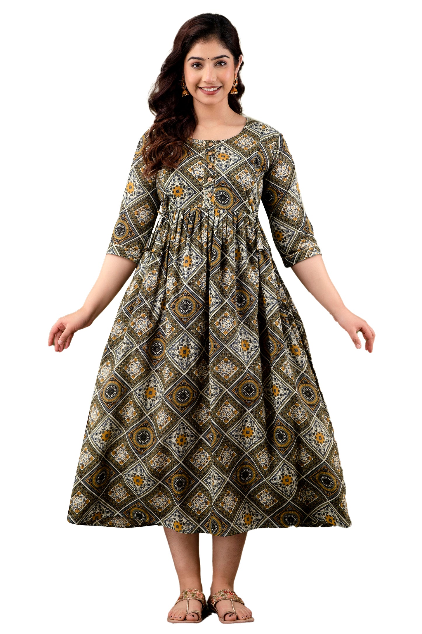 Brown chock floral Cotton Maternity and Feeding Kurti