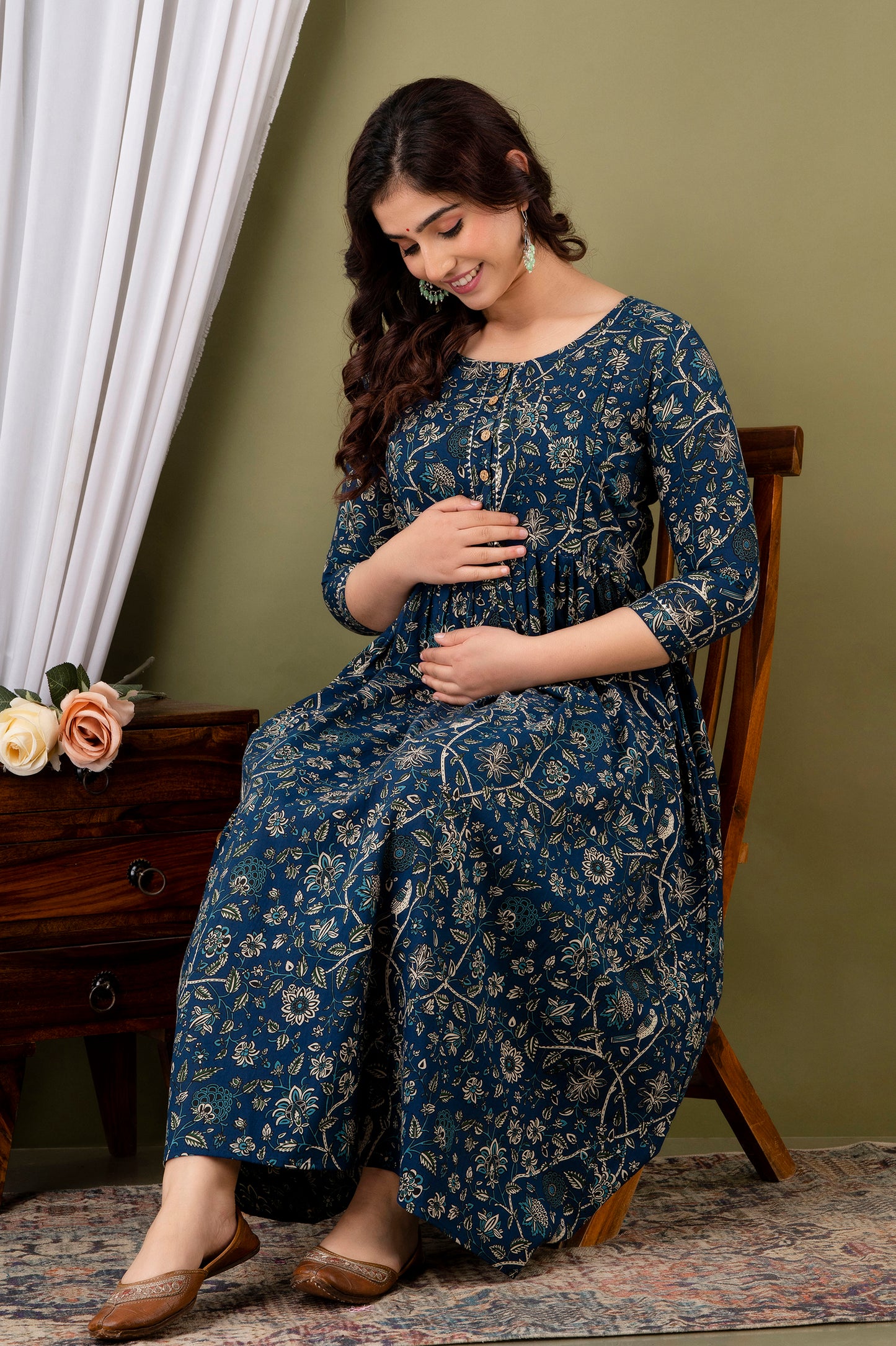 Blue chidi new Cotton maternity and feeding kurti