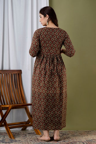 Brown floral   Cotton Printed Maternity And Feeding Kurti Combo Of 2