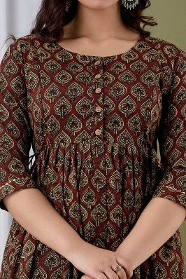 Brown floral   Cotton Printed Maternity And Feeding Kurti Combo Of 2