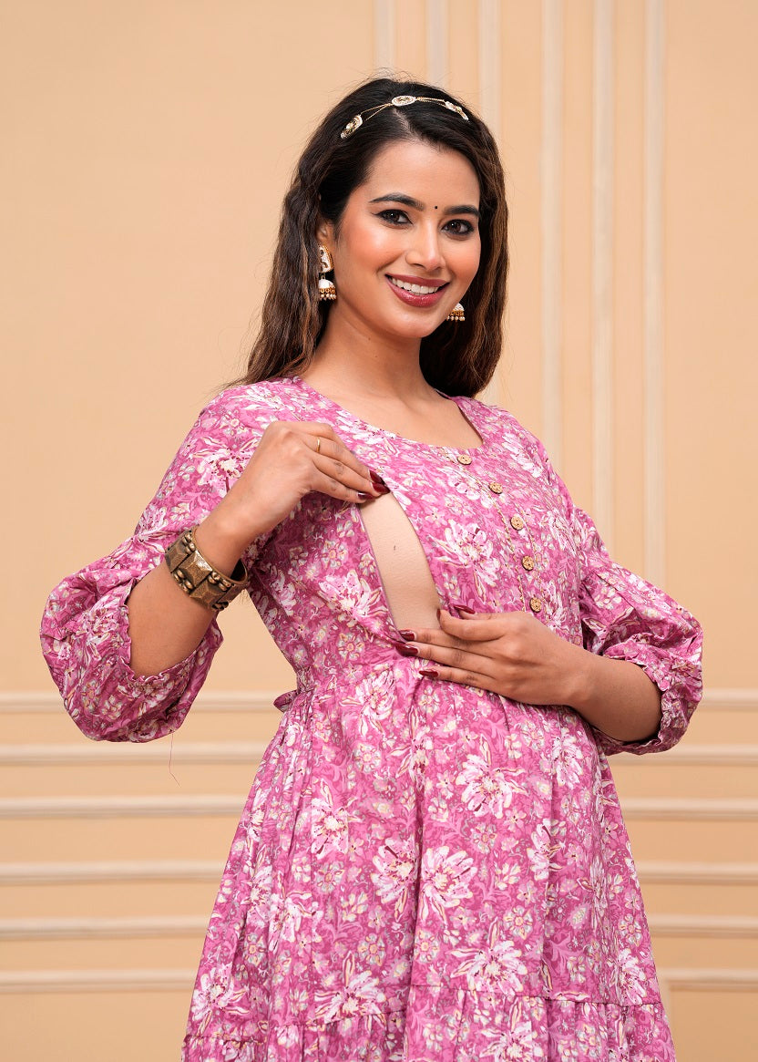 pink cotton maternity and feeding kurti