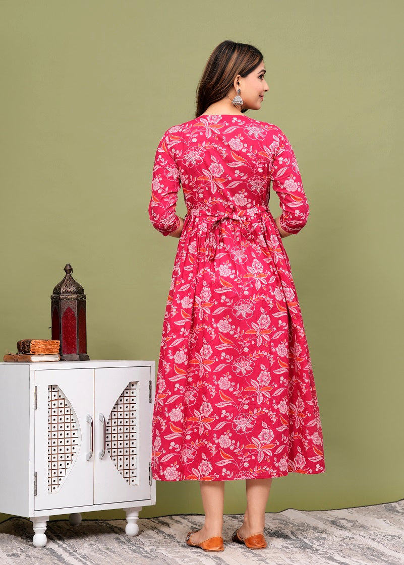 Pink cotton maternity and feeding kurti
