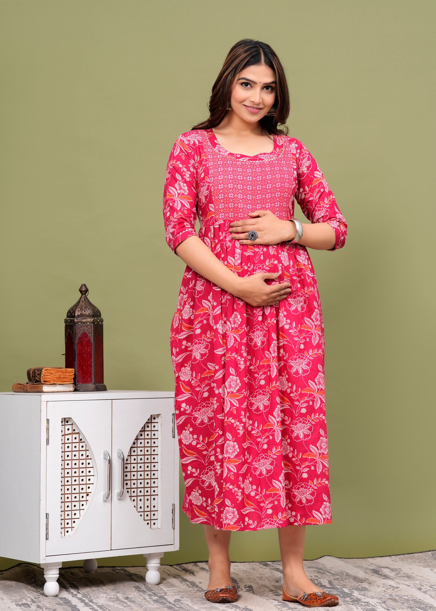 Pink cotton maternity and feeding kurti