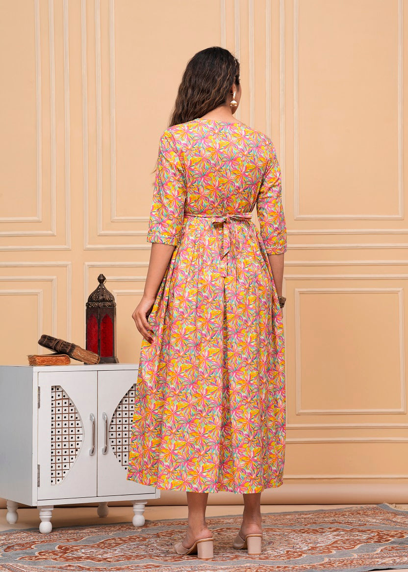 English Peach floral  cotton maternity and feeding kurti