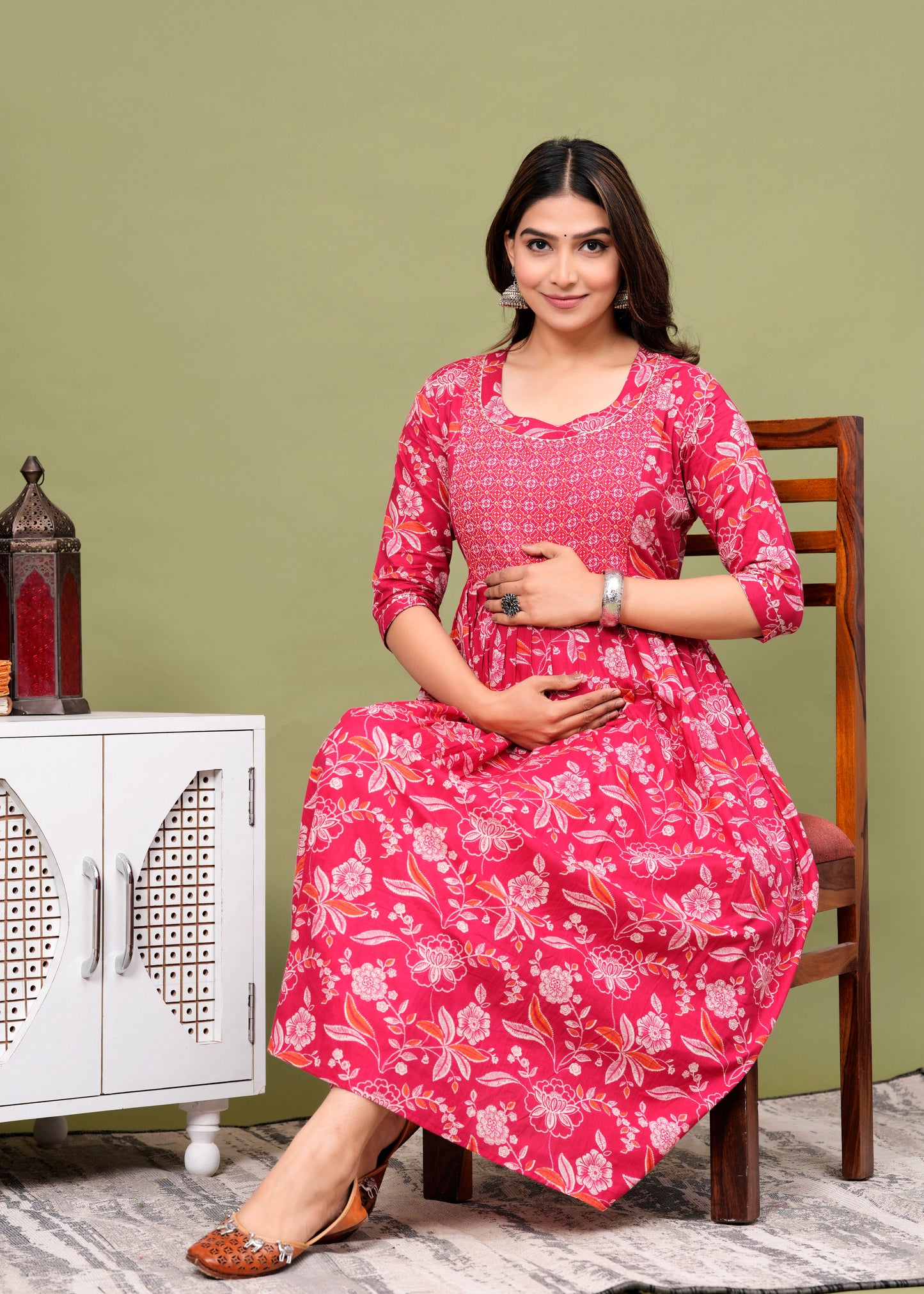 Pink cotton maternity and feeding kurti