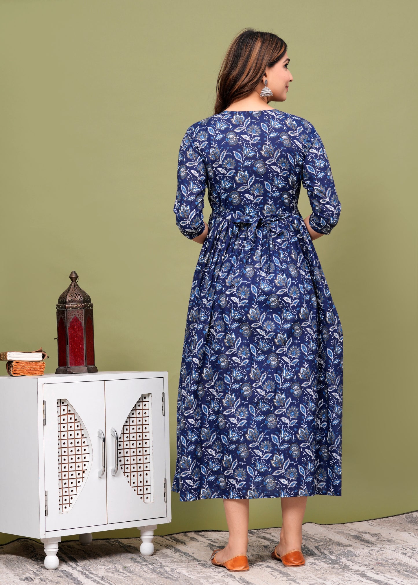 Blue white patti cotton maternity and feeding kurti