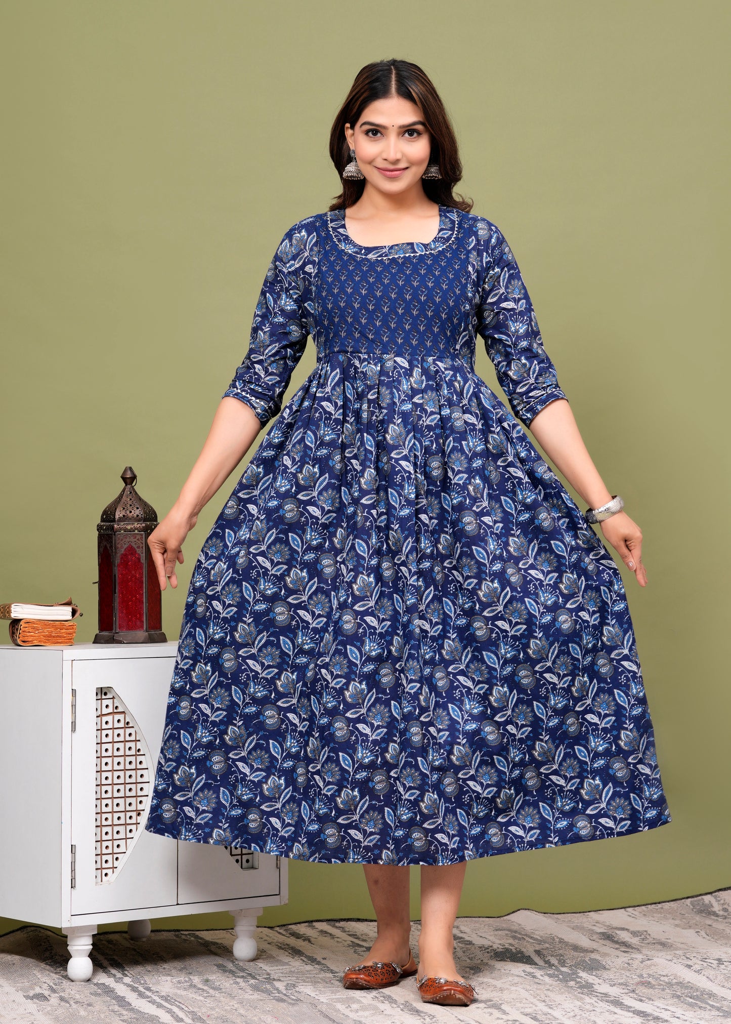 Blue white patti cotton maternity and feeding kurti