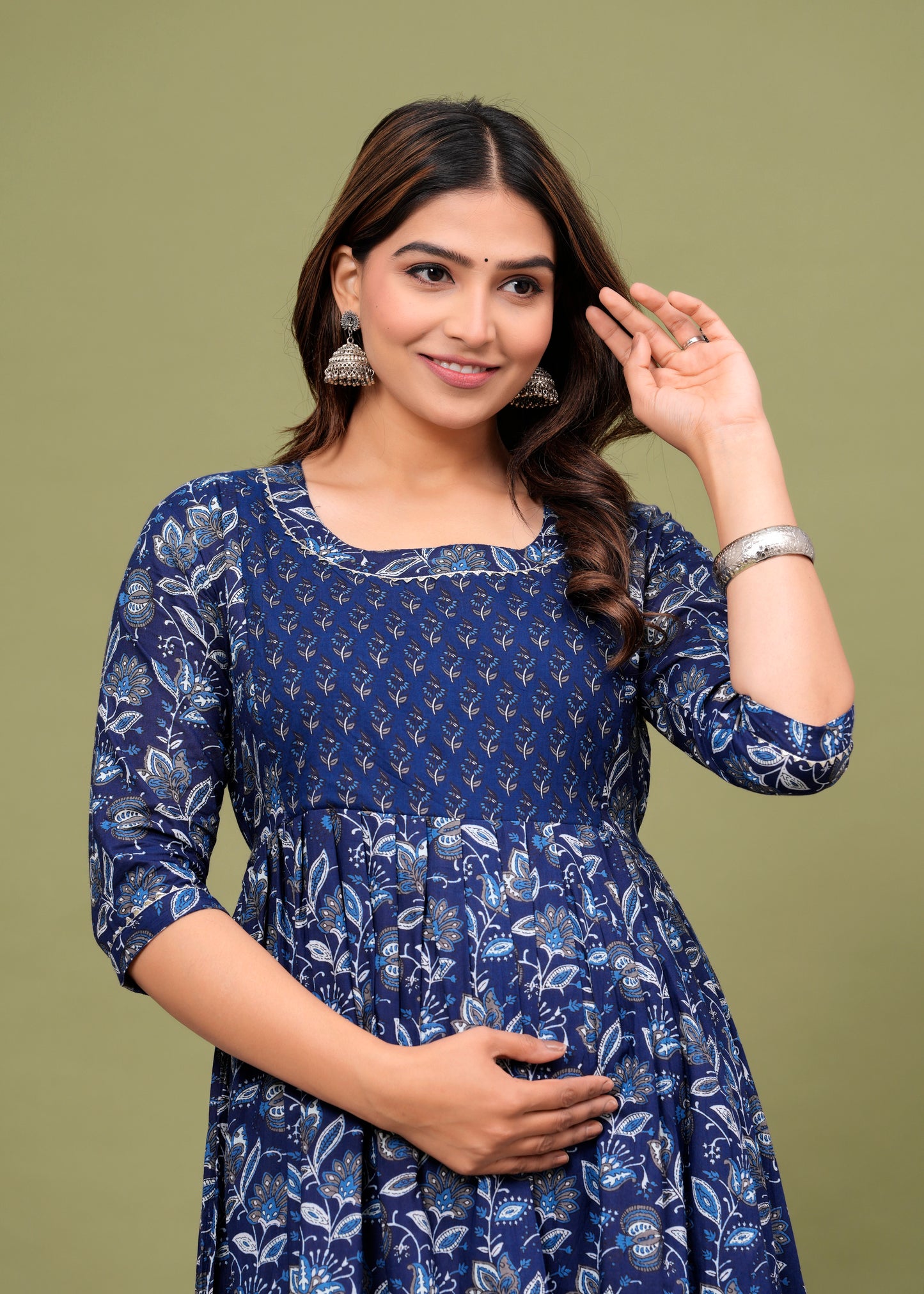 Blue white patti cotton maternity and feeding kurti