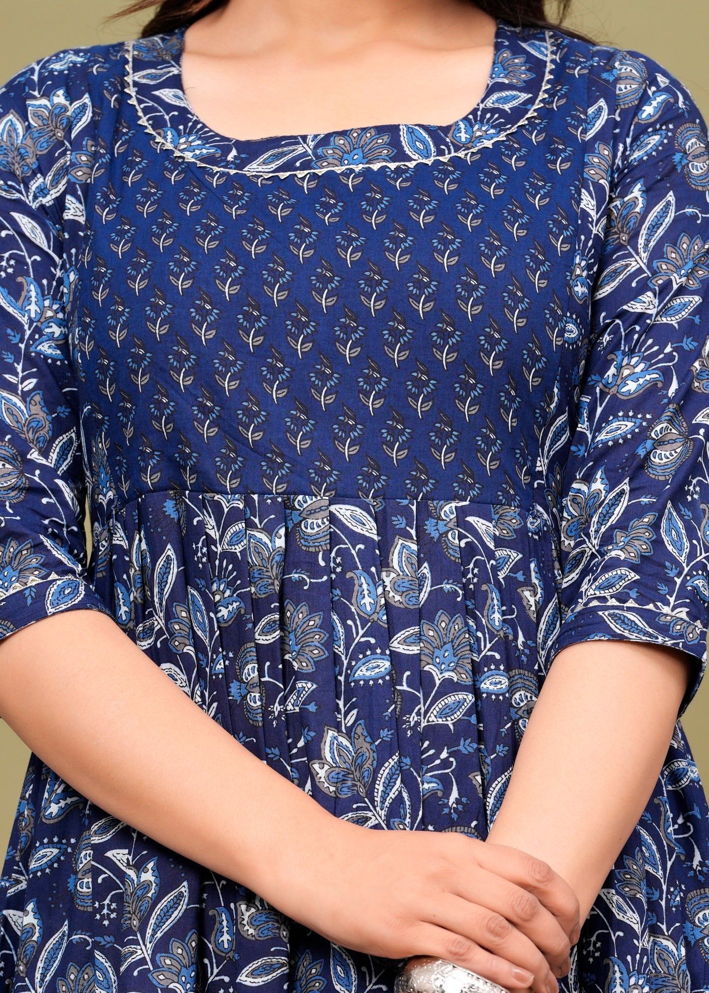 Blue white patti cotton maternity and feeding kurti