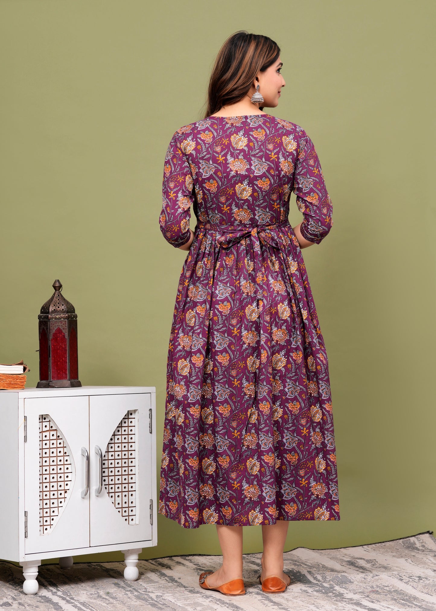 Purple Leave  cotton maternity and feeding kurti