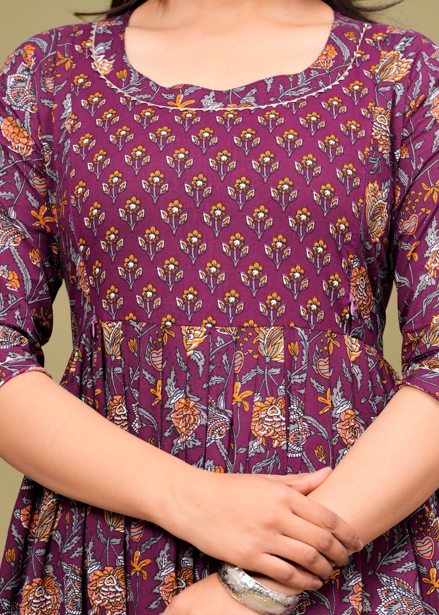 Purple Leave  cotton maternity and feeding kurti