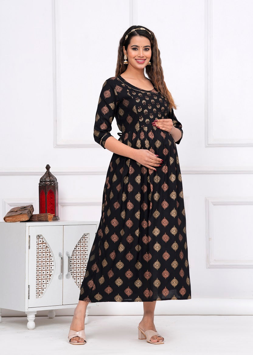 Black rayon maternity and feeding kurti
