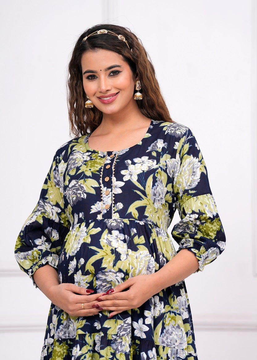 blue in white  new cotton maternity and feeding kurti