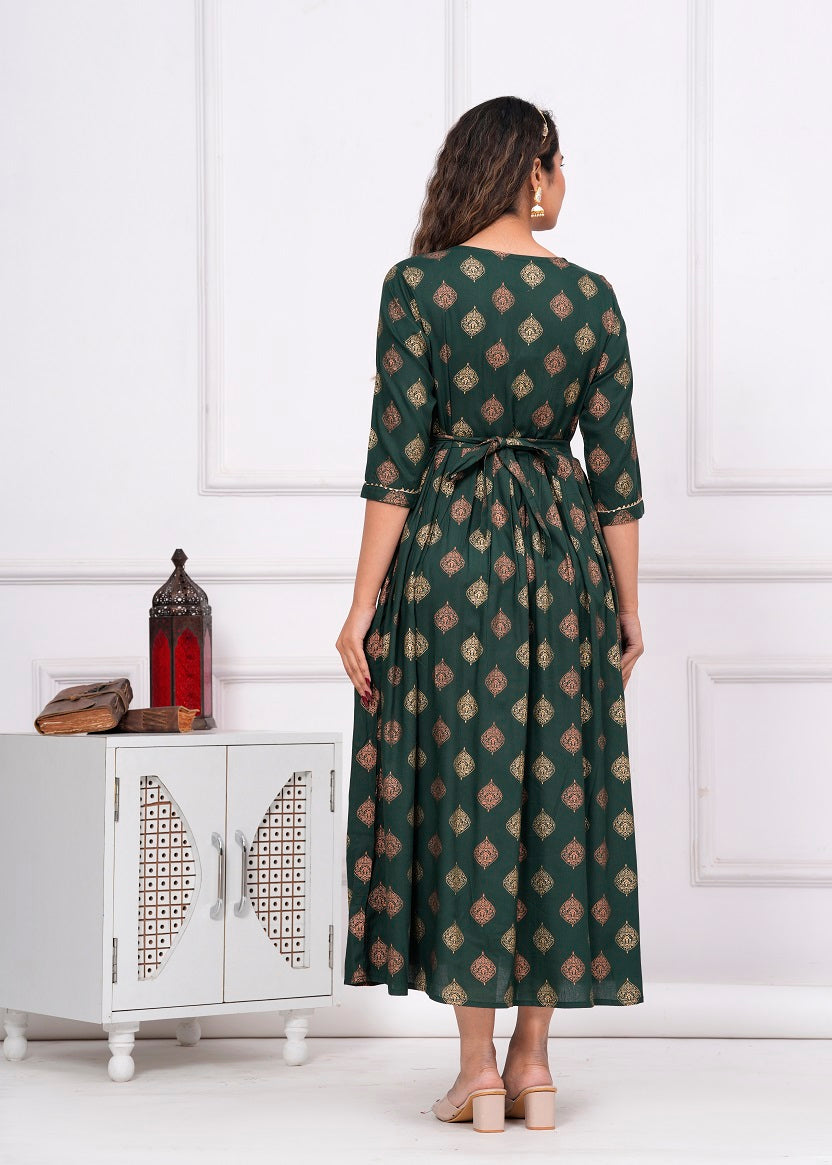 Green rayon maternity and feeding kurti