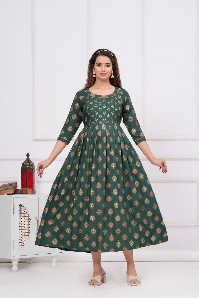 Green rayon maternity and feeding kurti