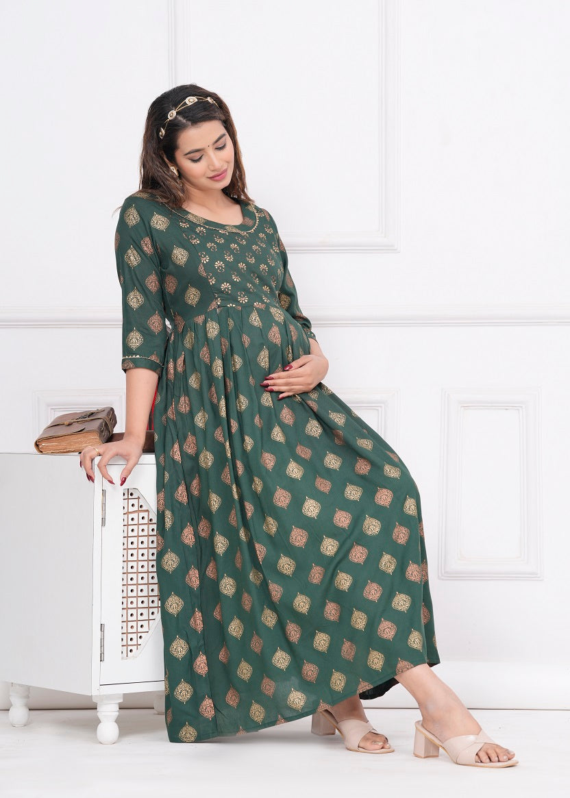 Green rayon maternity and feeding kurti