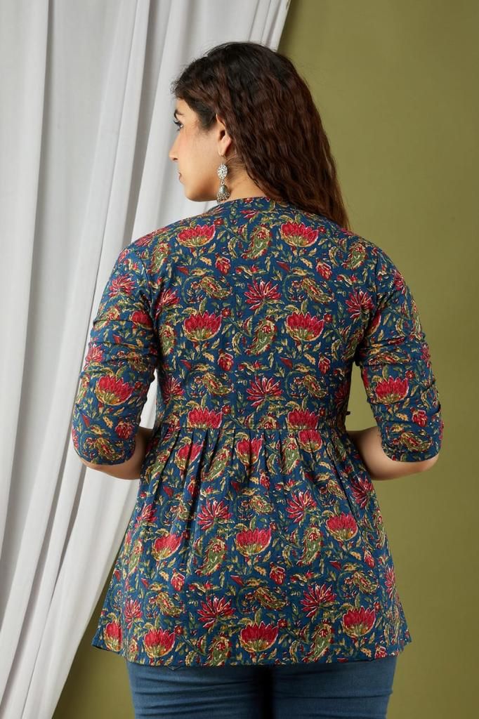 Blue red  cotton printed top