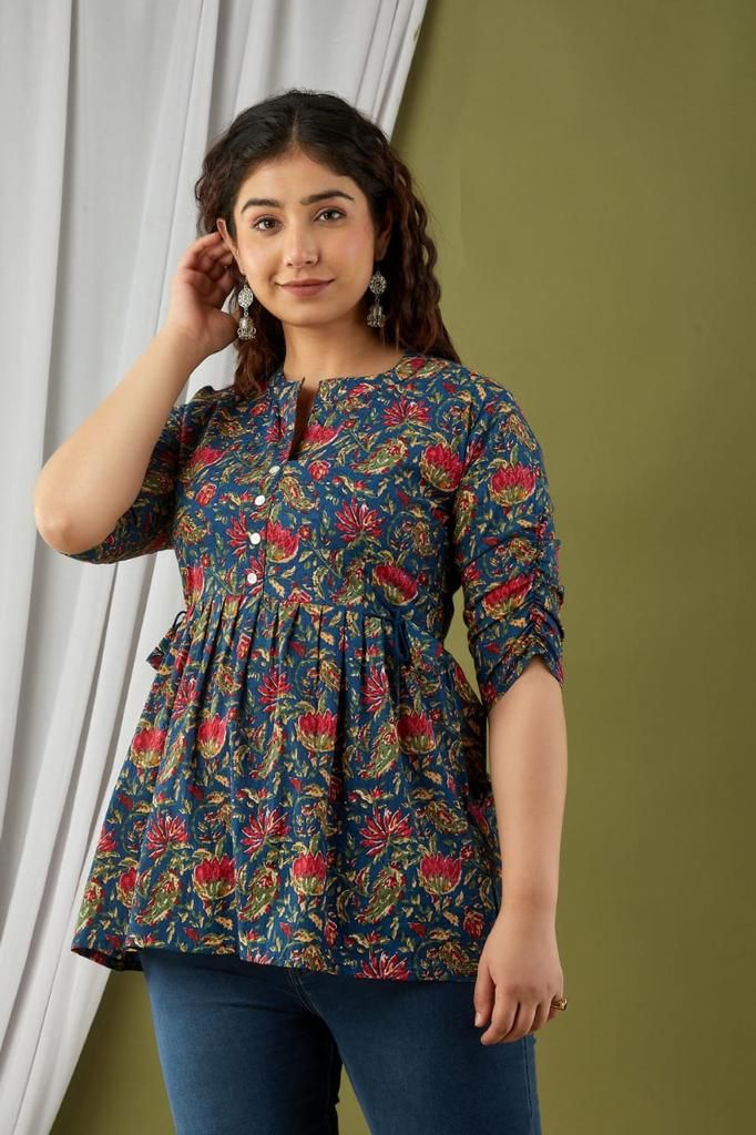 Blue red  cotton printed top