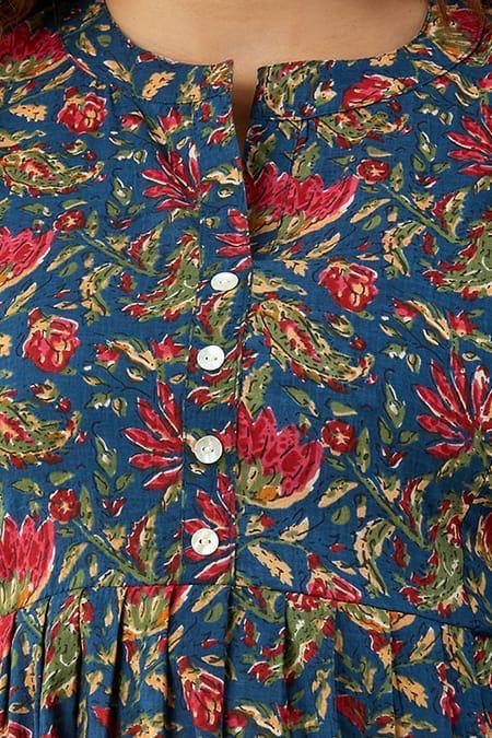 Blue red  cotton printed top