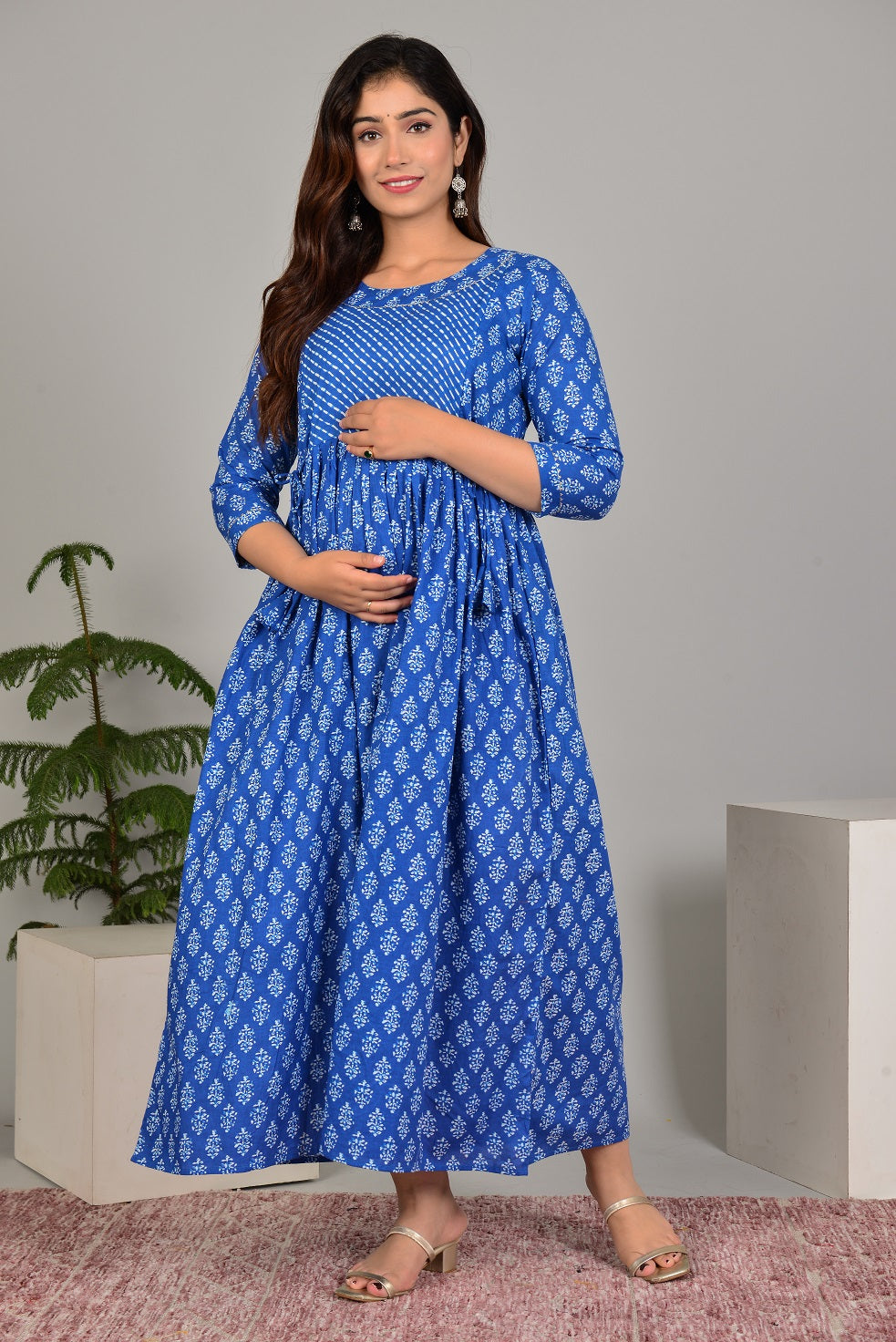 New blue Cotton maternity and feeding kurti