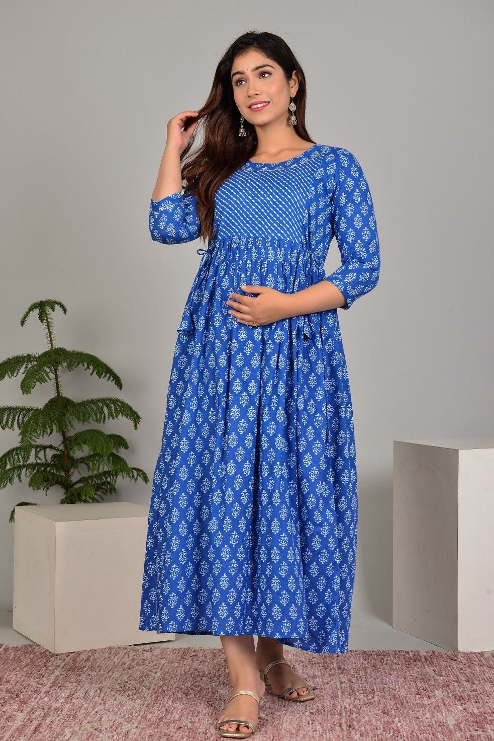 New blue Cotton maternity and feeding kurti