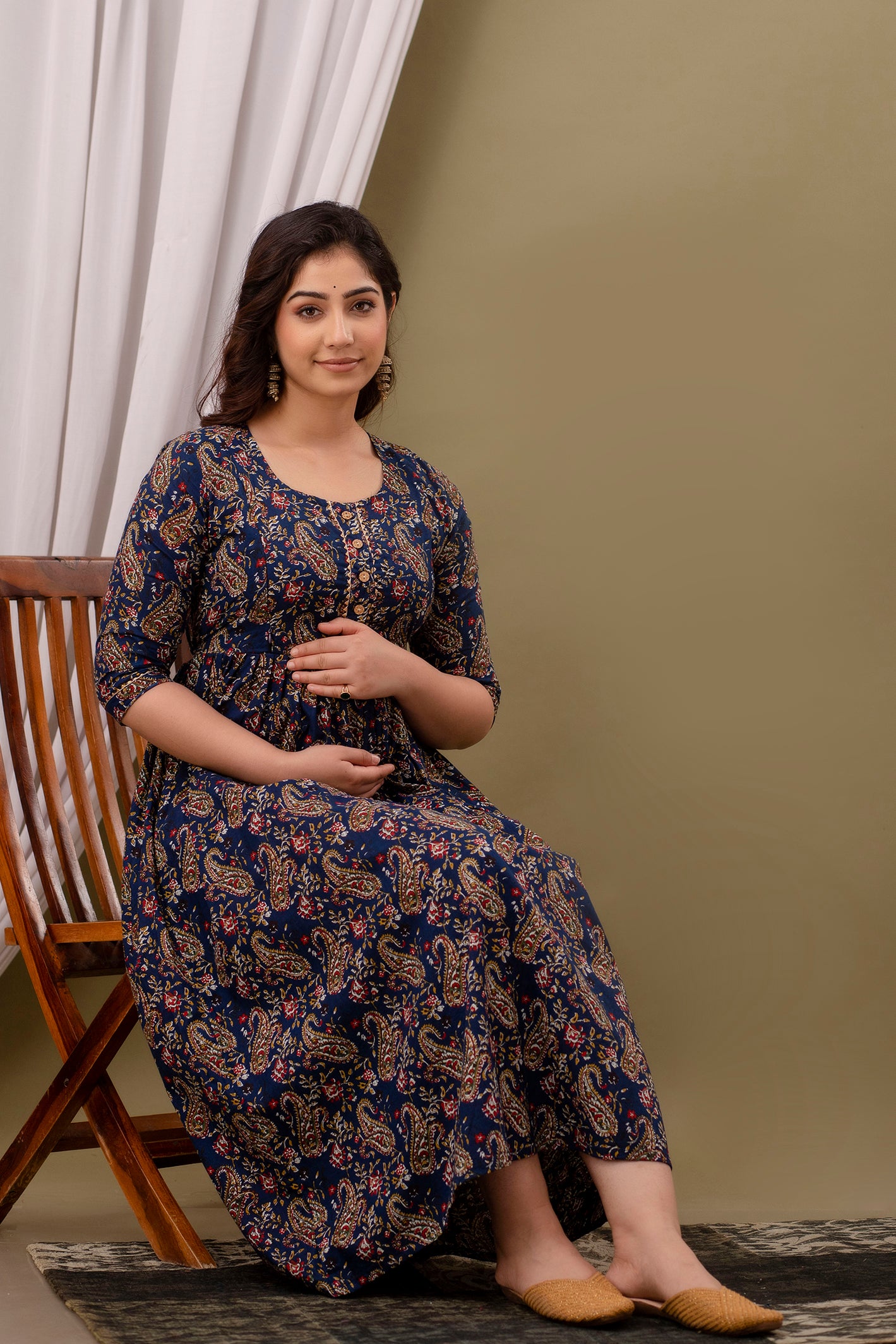 Blue carry  Cotton maternity and feeding kurti